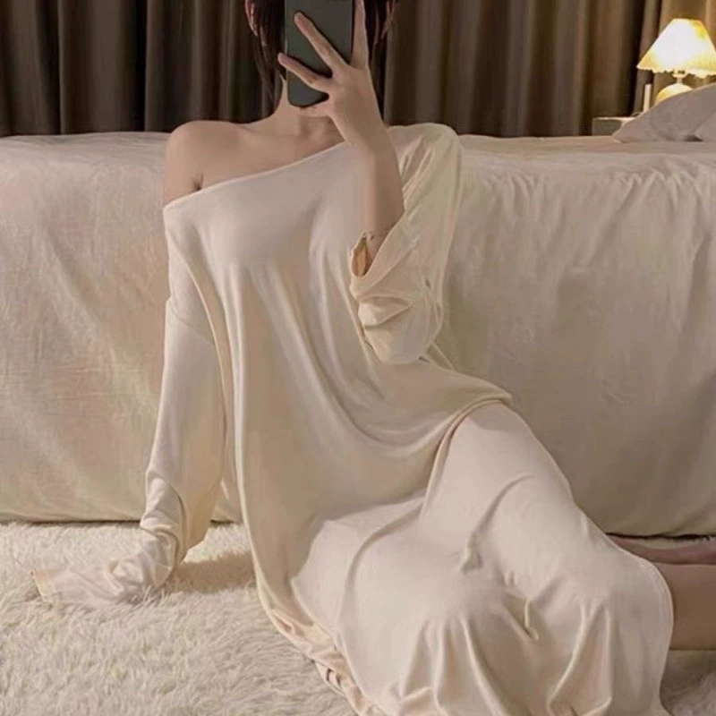 200 кг спящая юбка большого размера весной и осенью платье с длинными рукавами пижамы с открытыми вилками