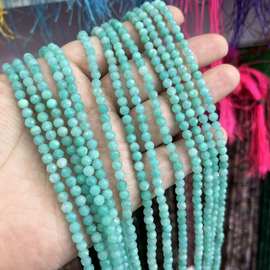 天然4mm切角天河石刻面圆珠散珠半成品DIY锁骨链项链配珠批发