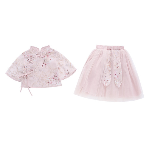 儿童汉服夏季新款小女孩复古风唐装套装女童古装两件套批发