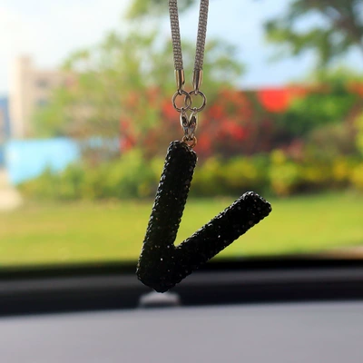 Amazon Clay Full Diamond Love | Car hanging - v-letter-car-pendant-black