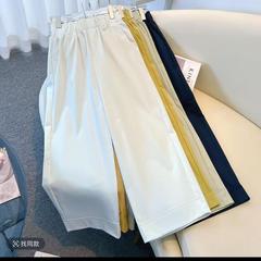 2025 夏の新ハイウエストファッション花のつぼみカジュアルパンツ薄い 9 点ワイドレッグパンツ白