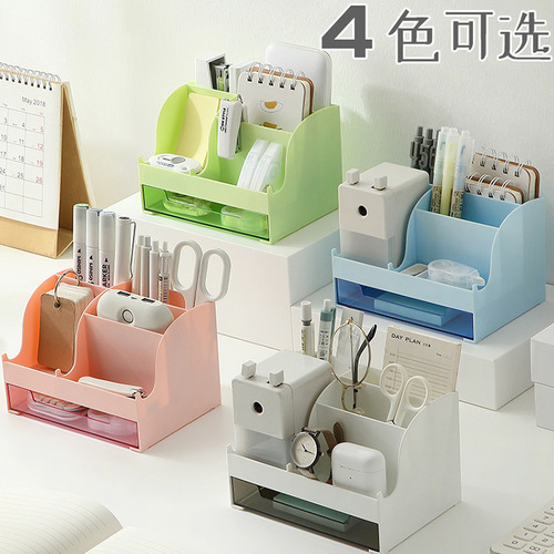 Desktop storage box student stationery plastic pen holder drawer-type creative office gift storage bucket can be printed with LOGO