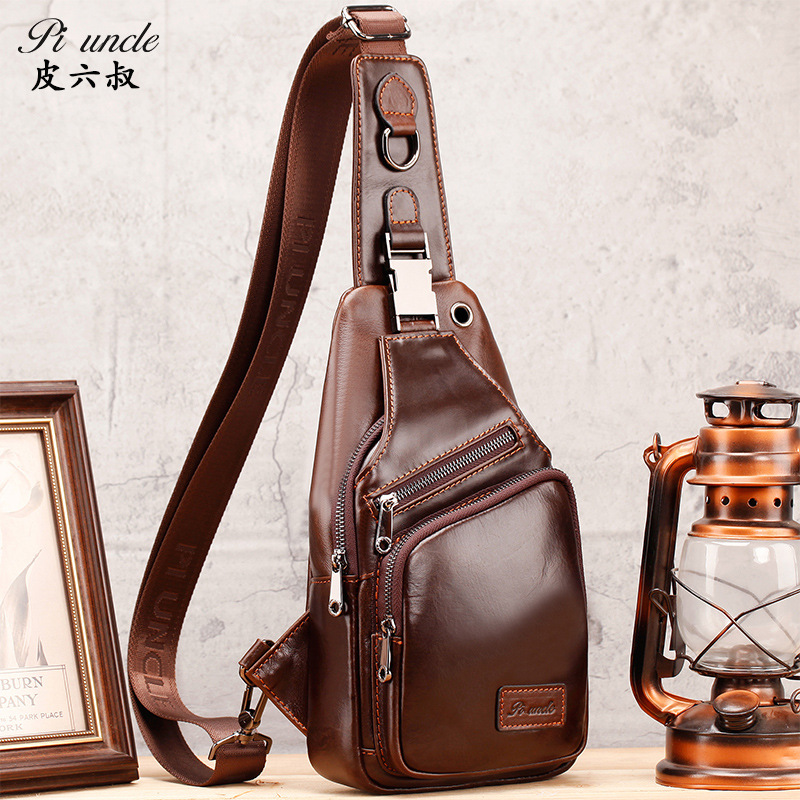 Retro leather men's chest bag Messenger...