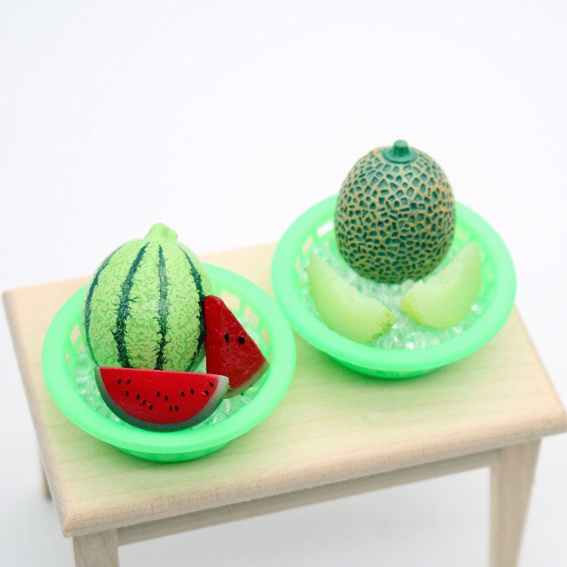 Dollhouse Doll House Mini Iced Watermelon and Cantaloupe Combination Miniature Food Toy Ob1 Model Shooting Props
