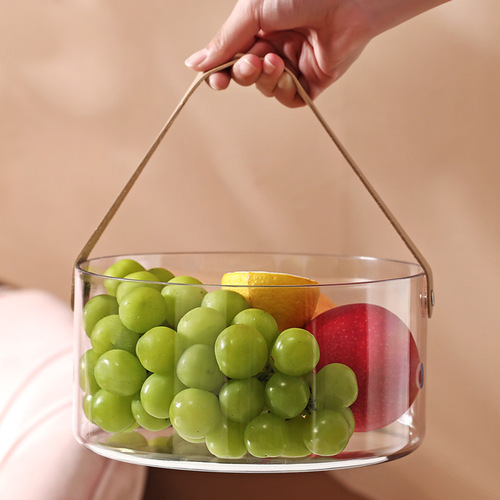 Light luxury portable basket fruit plate household fruit bucket simple modern living room internet celebrity transparent wine basin snack dry fruit plate