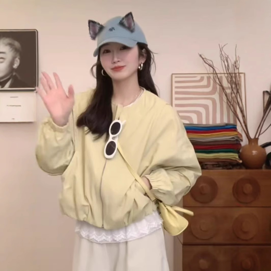 Fashion Patchwork Baseball Jacket for Women, Short Style, 2025 Spring New Korean Versatile Round Neck Jacket for Petite Figures