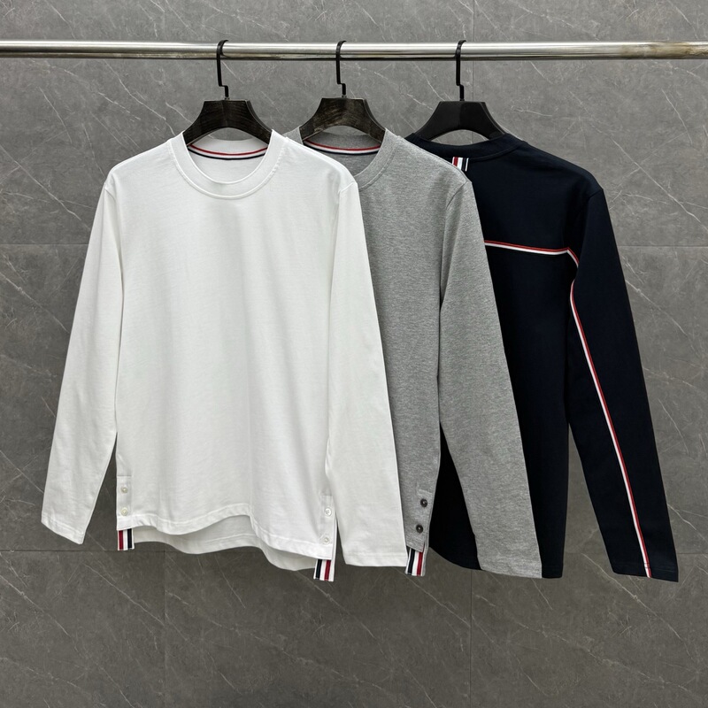 Factory Direct Sale Tb Back Red, White, and Blue Webbing Round Neck Spliced Long Sleeve Casual Versatile Unisex Top