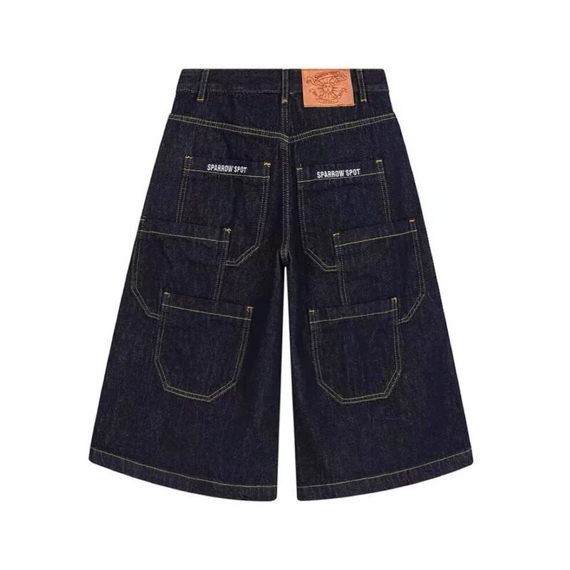 American hiphop old-school high street hiphop basic embroidered retro loose denim cropped pants American hiphop old-school high street hiphop basic embroidered retro loose denim cropped pants