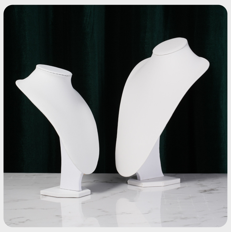 Wood, White Leather Material Model portrait Pattern 1 Piece Wood White Leather Modern Style Model Portrait Jewelry Display Jewelry Rack