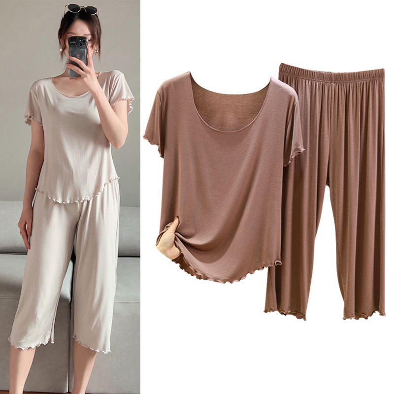 Pajamas women's summer summer modal short-sleeved cropped pants home wear summer thin suit can be worn outside