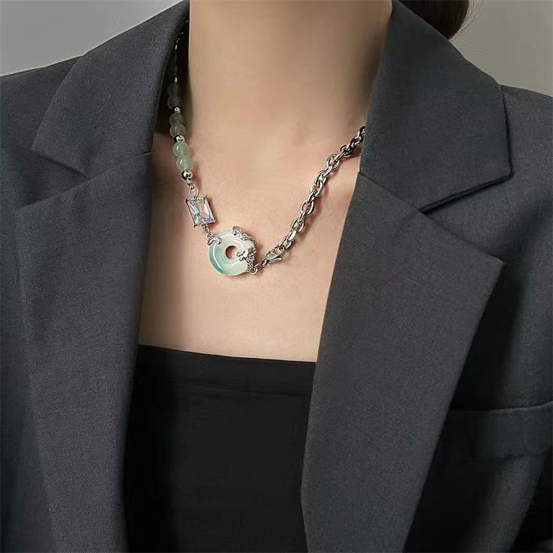 Chinoiserie Round Alloy Titanium Steel Beaded Inlay Zircon Unisex Necklace 1 Piece