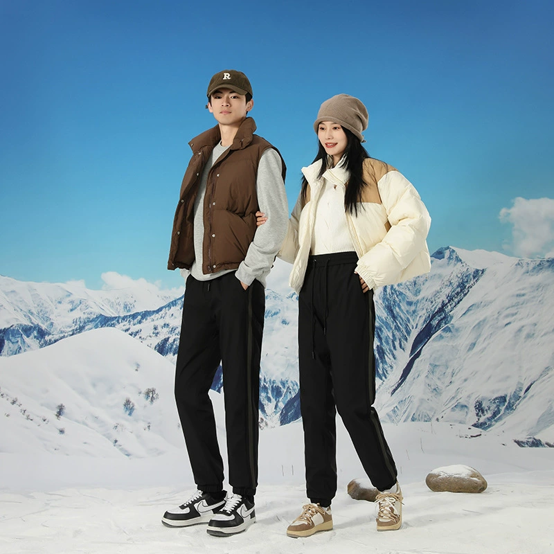 Уличные повседневные пуховые брюки с прямыми штанинами, зимние теплые брюки для уличной одежды, спортивные брюки на гусином пуху, унисекс, брюки для бега для пар