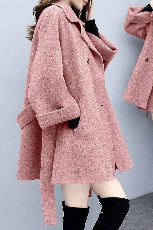 韩版秋冬胖加大码宽松中长款毛呢风衣开衫外套裙套装女斤潮