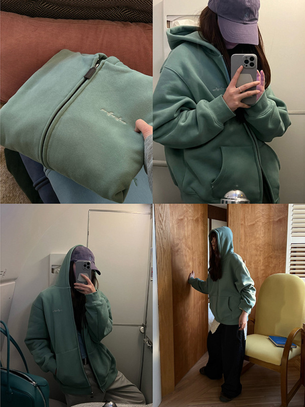 POXFFEE/毛绒一体400克大卫衣女秋冬加绒加厚韩系慵懒风连帽外套|undefined
