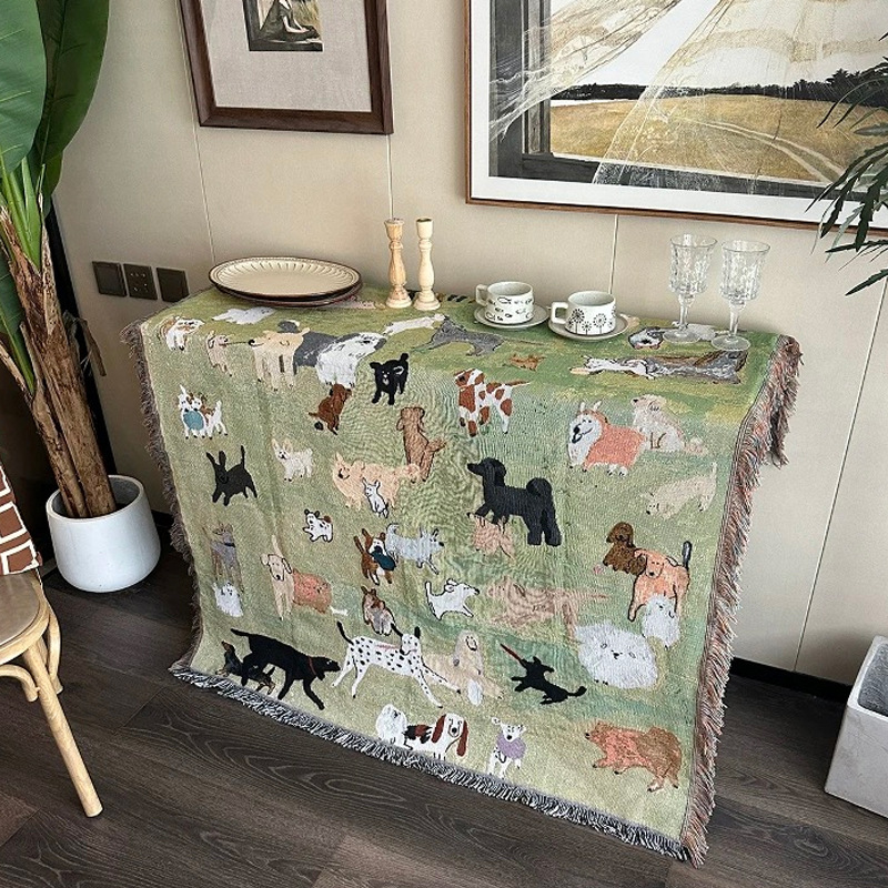 跨境定制沙发毯子风景艺术挂毯盖毯提花编织毯沙发巾露营线毯子