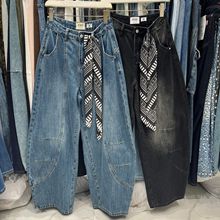 FSY欧版通勤宽松显瘦阔腿裤2025冬季新款垮裤加绒显瘦街头牛仔阔