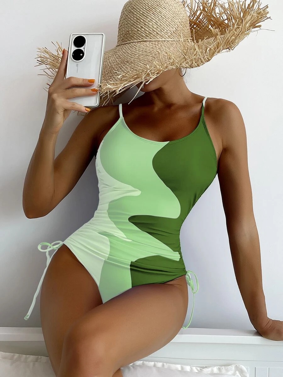 U Neck Neckline Regular Fit Fit Type Women's Color Block 1 Piece One Piece