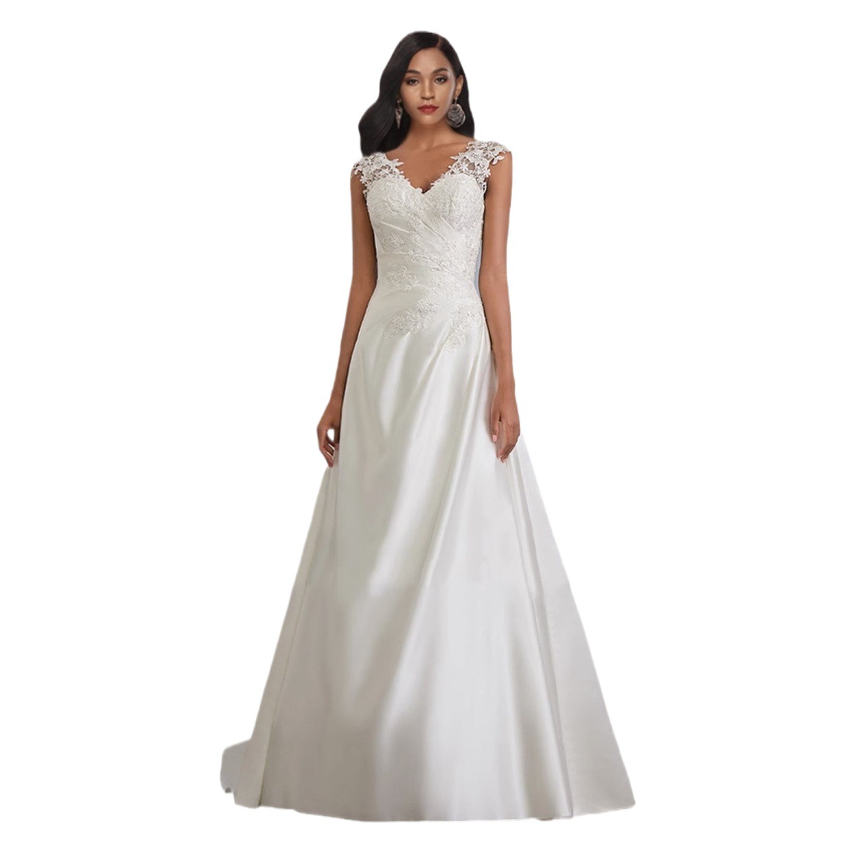 Europeo y Americano de color sólido de encaje costura Sling Hollow backless vestido tostado vestido de novia vestido blanco image 1