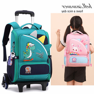 Wholesale Primary School Student Schoolbag with Wheels Detachable Children's Trolley Schoolbag Large Capacity Lightweight Shoulder Cartoon Backpack for Men