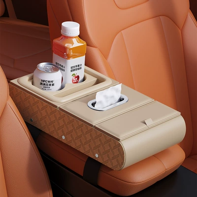 Armrest box Storage Organizer, Car Cup - beige