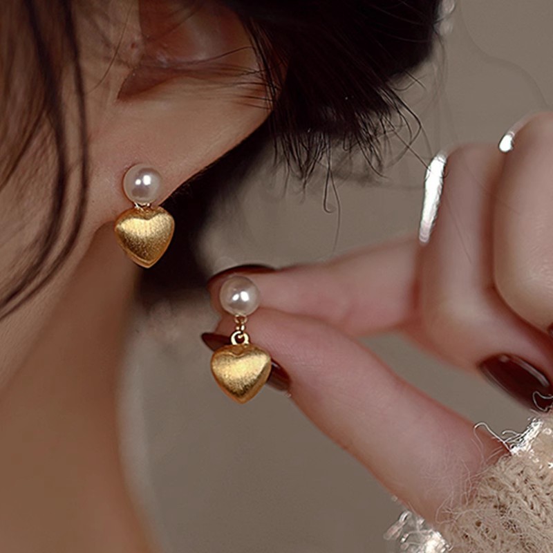 10g Weight 925 Sterling Silver Ear Needle Material 1 Pair Sweet Heart Shape Plating Inlay Copper Freshwater Pearl Drop Earrings