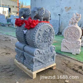 定制家用石头大象门鼓 大门口雕刻小象门枕石价钱 仿古老石器图片