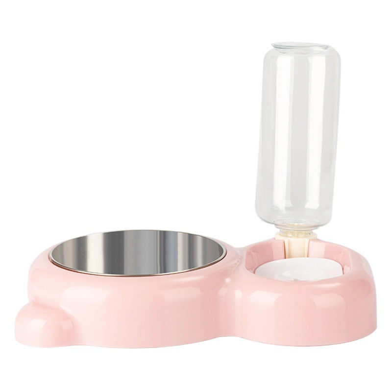 Oso mascota doble tazón gato perro alimentación automática fuente de agua potable a prueba de humedad boca partición de doble propósito perro tazón entrega al por mayor