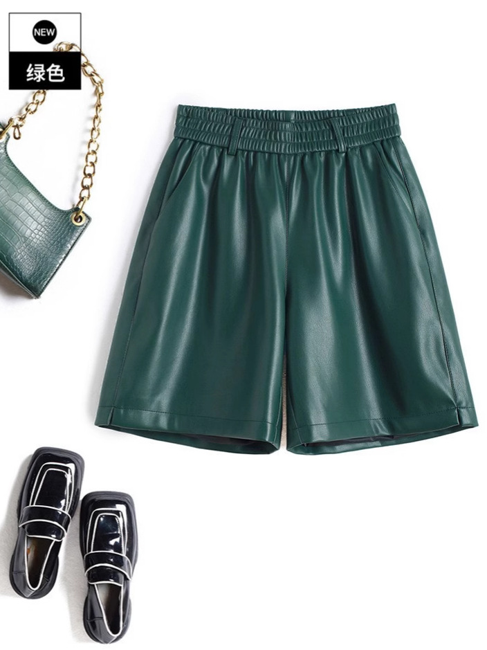 海寧本革ショートパンツ レディース 2025秋冬 羊革パンツ ハイウエスト ワイドレッグ 細見え ブーツパンツ 脚長効果