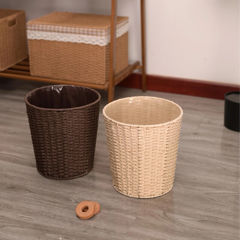 Rattan Waste Paper Basket Office Trash Can Antique Japanese Style High-Value Storage Basket Imitation Straw Sundry Basket Wholesale