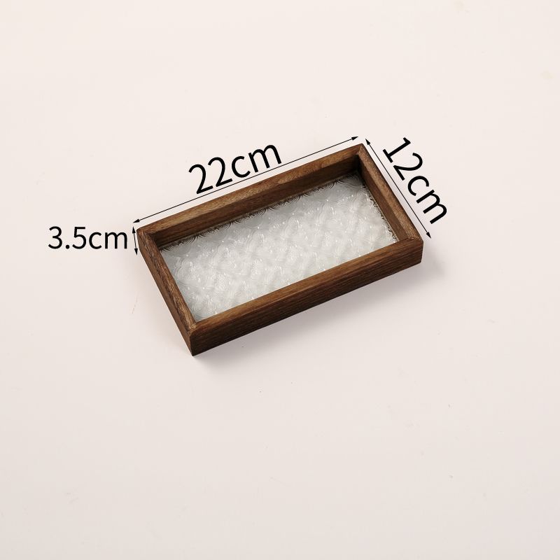 Retro begonia bandeja de flores rectangular bandeja de té casera de madera para bocadillos de té taza bandeja de té bandeja de vidrio