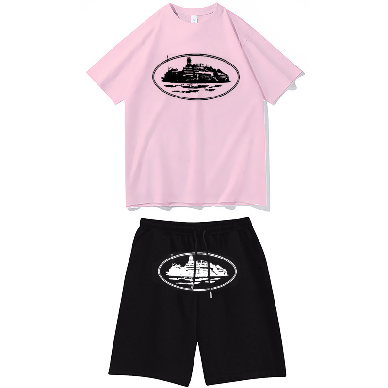 Cortiz camisetas callejeras europeas y americanas camisetas unidireccionales pantalones deportivos set callejera ropa de hip-hop