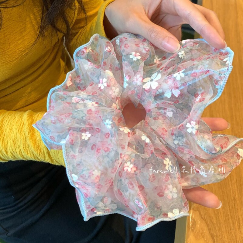 清新甜美蓬松泡泡纱小清新碎花发圈夏季新款高级感森系扎头发头饰|undefined