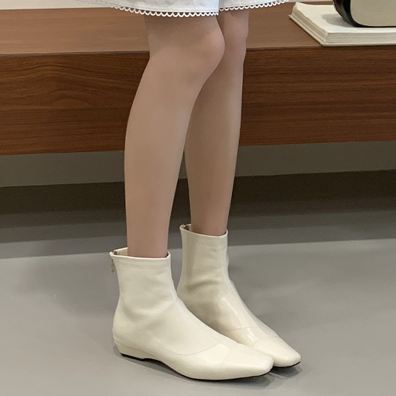 方头短靴女2025秋冬季新款女靴粗跟靴子短筒靴平底靴马丁靴瘦瘦靴|undefined