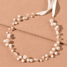 新娘婚礼发饰 欧美跨境 高亮珍珠保色铜线扭珠发链发带头饰