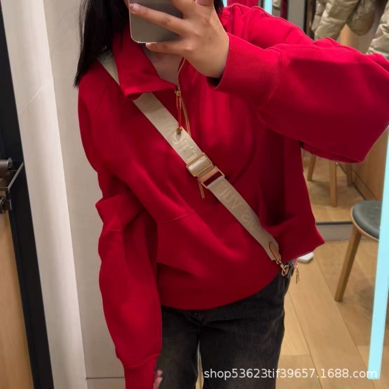 LULU原标同款scuba卫衣女风烟囱立领夹克半拉链宽松加绒纯色外套|undefined
