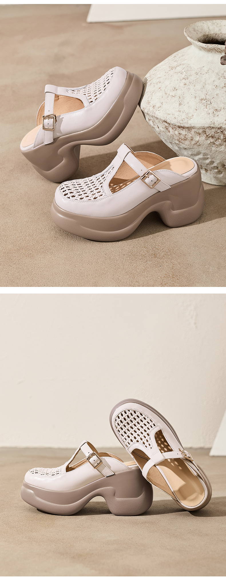 Dép sandal cao gót nữ quai đan gót thô đế dày 9.5 cm — đen chi tiết 10