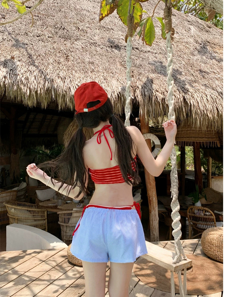 Dam bikini tredelat set med ränder för stranden_voghion.com