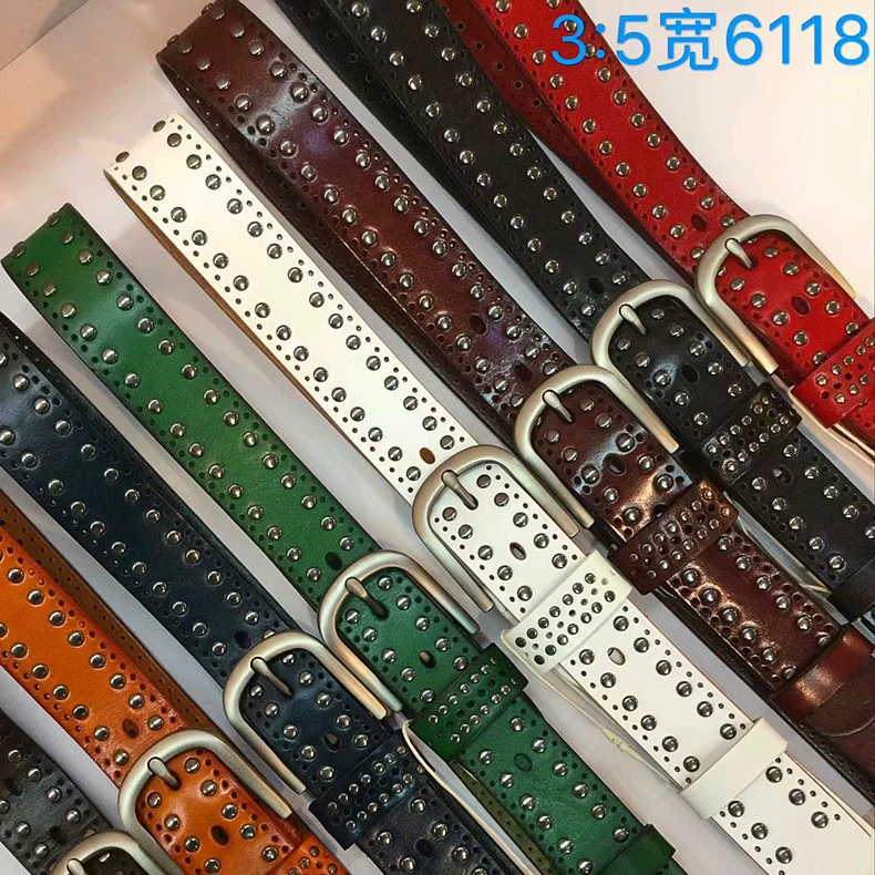 Leather retro belt, cowhide, punk style