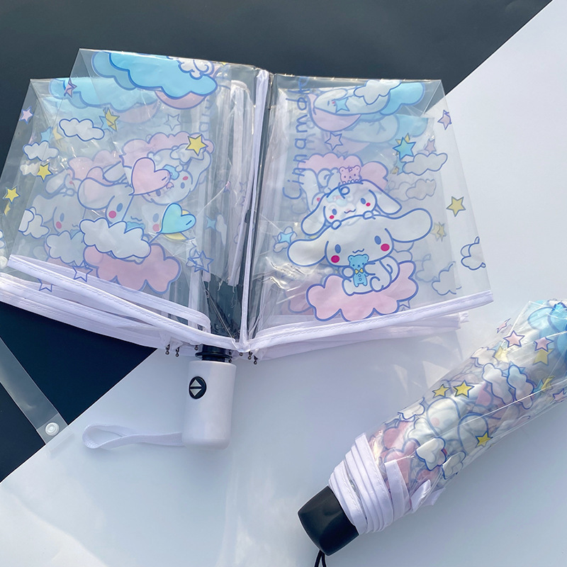 高颜値ネット赤アニメ透明プラスチック傘全自動傘男女かわいい折り畳み学生は傘を厚くする|undefined