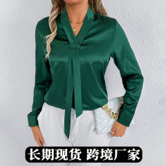 実拍クロスボーダー速売通女装夏サテンシャツ白女性外国貿易色丁上着シャツ卸売り