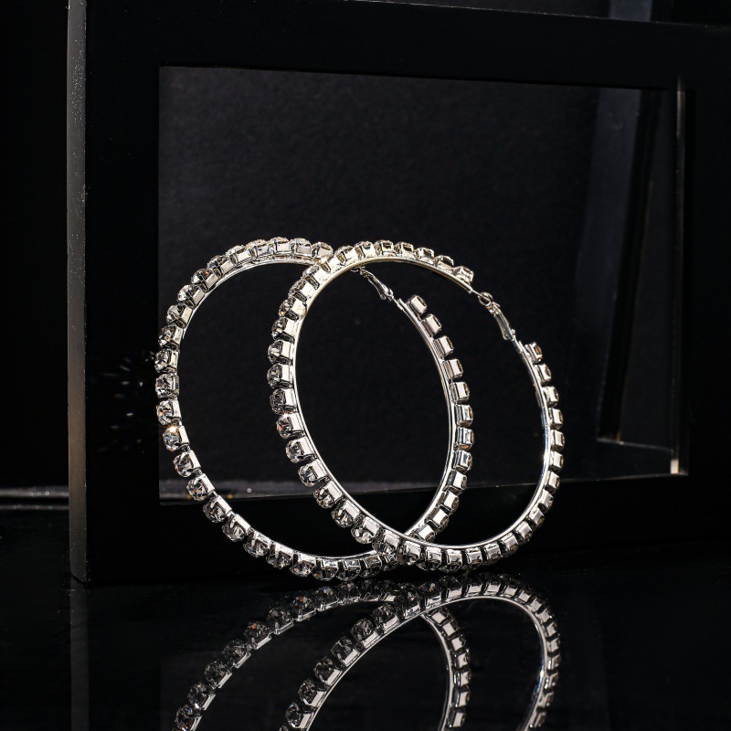 跨境新款 欧美内径8.5cm夸张大耳圈满钻女士舞台表演新娘耳环E839