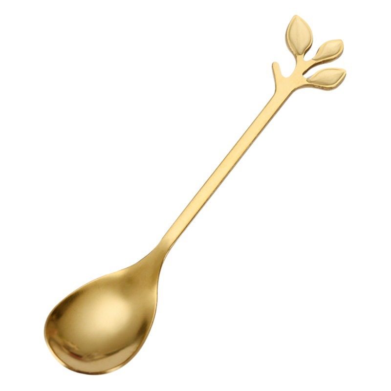 Hojas de acero inoxidable Cuchara de café de oro cuchara mezcladora cuchara de postre helado Chapado en titanio cuchara de miel de pájaro cuchara