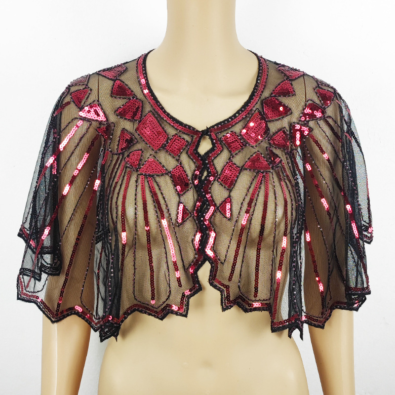 Elegant Women's Sequin Mesh Beaded Shawl For Summer Sun Protection_voghion.com
