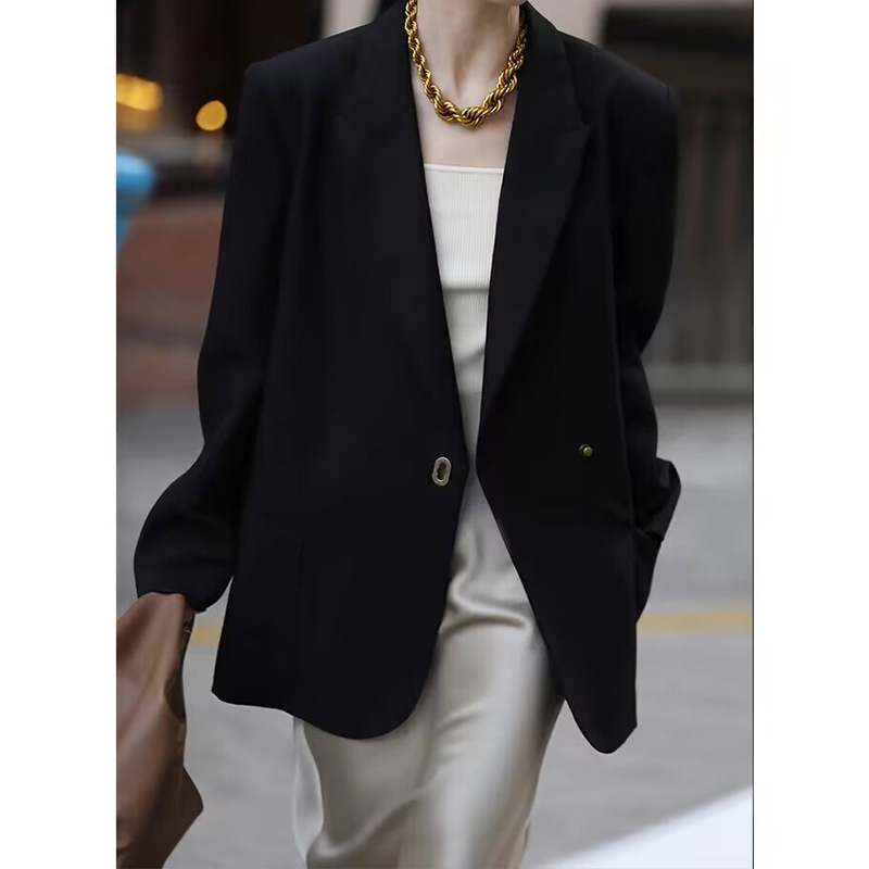 Ready Stock Manufacturer Wholesale New Pure Color Loose Elegant Commuter Shoulder Pad Casual Suit Jacket for Women Spring & Fall