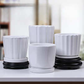 花盆陶瓷白色简约大号中号小带托盘个性家用绿萝吊兰多肉