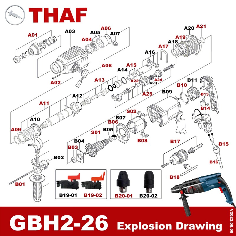 交換用スペアパーツ電動工具アクセサリー BOSCH 電動ロータリーハンマー GBH2-26|undefined