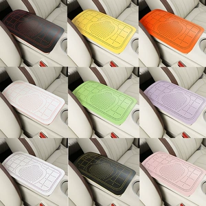 Car armrest box pad, suede cartoon heart perforated armrest box protective cover, universal central armrest heightening pad