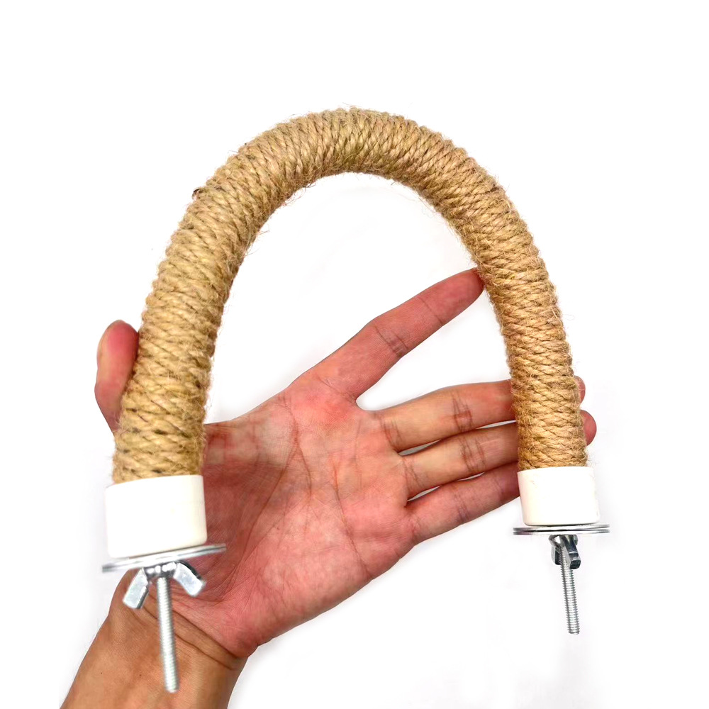Soporte de estación de pájaro de cuerda de cáñamo de sisal en forma de U, juguete de perchas de pájaro, loro trepando, puliendo la boca, moler las garras, poste de la estación de pájaro, accesorios de jaula de pájaro