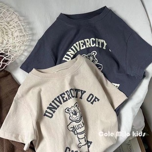 100% Cotton Kidsren's Short-Sleeved T-Shirt 2024 Summer Hong Kong Style Tops for Boys and Girls Baby Half-Sleeved t Korean Style Loose and Trendy