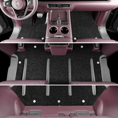 Zhijie V9 Floor Mats 360 Airline Soft Pack 2026 Model Max+ Ultra+ Custom-Fit Full-Coverage Car Floor Mats (Modelə uyğun ayaqaltı) - two-row-four-track-flush-version-velvet-purple-black-blanket